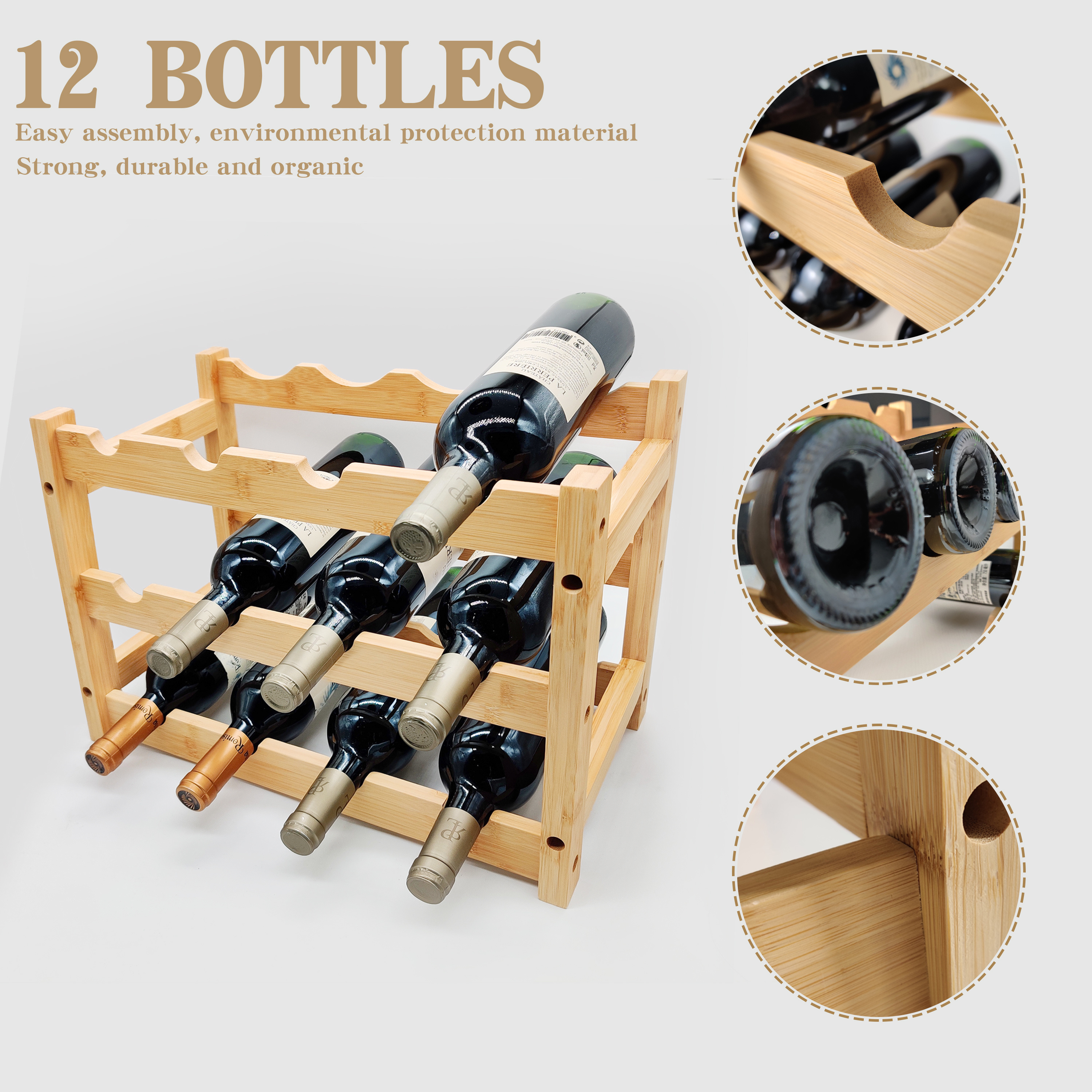 Natural Bamboo Wine Rack Free Standing Wine Bottle Holder Cabinet Shelf Natural Bamboo European Wine Display Shelf