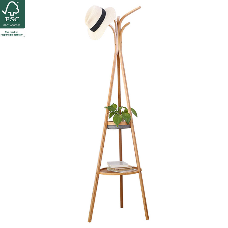 Hot selling products standing bamboo floating wall mounted rack coat hook bamboo coat rack