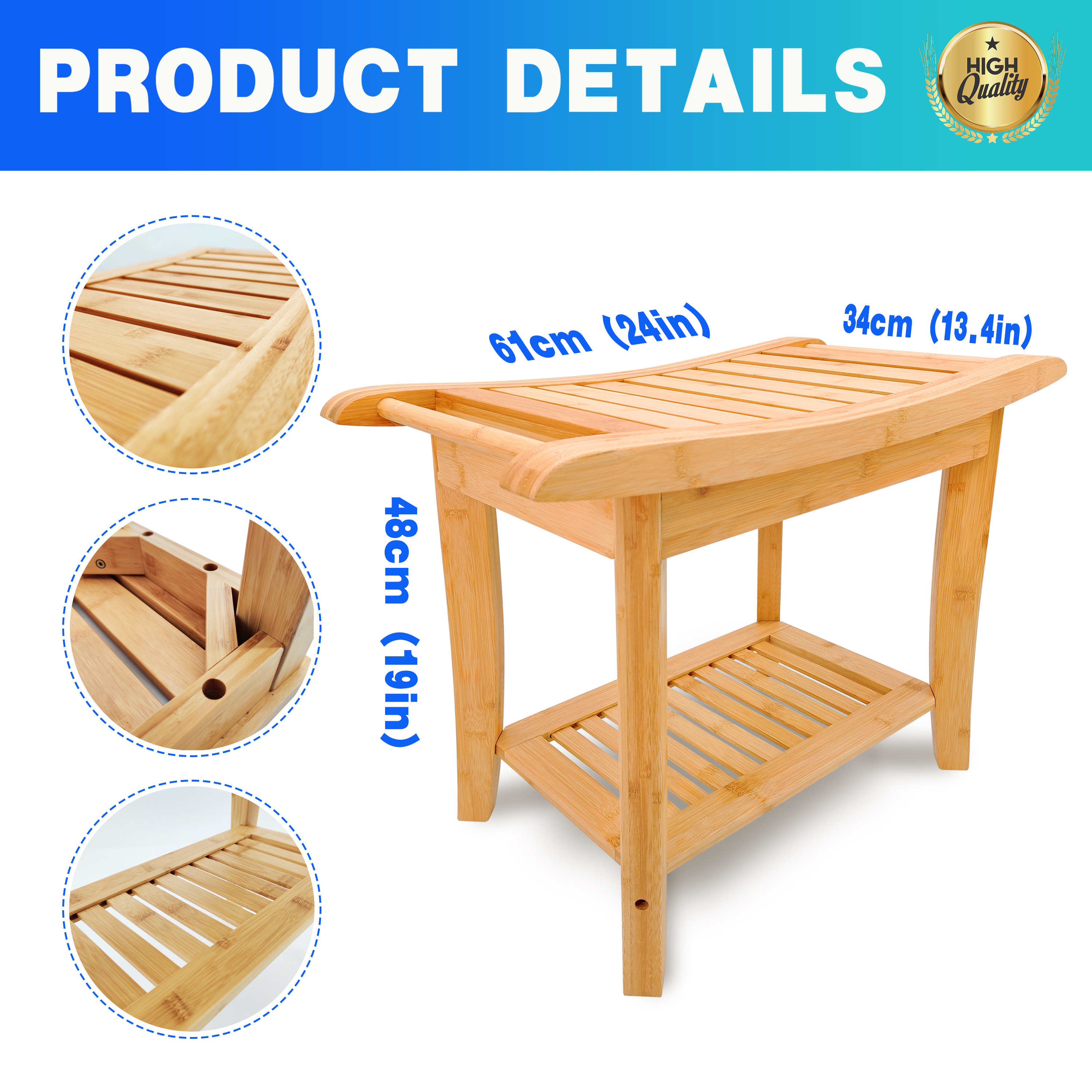 Bamboo Corner Shower Stool for Shaving Legs Foot Rest, Waterproof Bath Bench Seat with Storage Shelf and Soap Dish for Bathroom