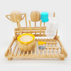 YCZM Storage Appliance Wholesale Bamboo Wooden Cup Holder Baby Bottle Drying Rack Foldable Bamboo Bottle Draining Rack