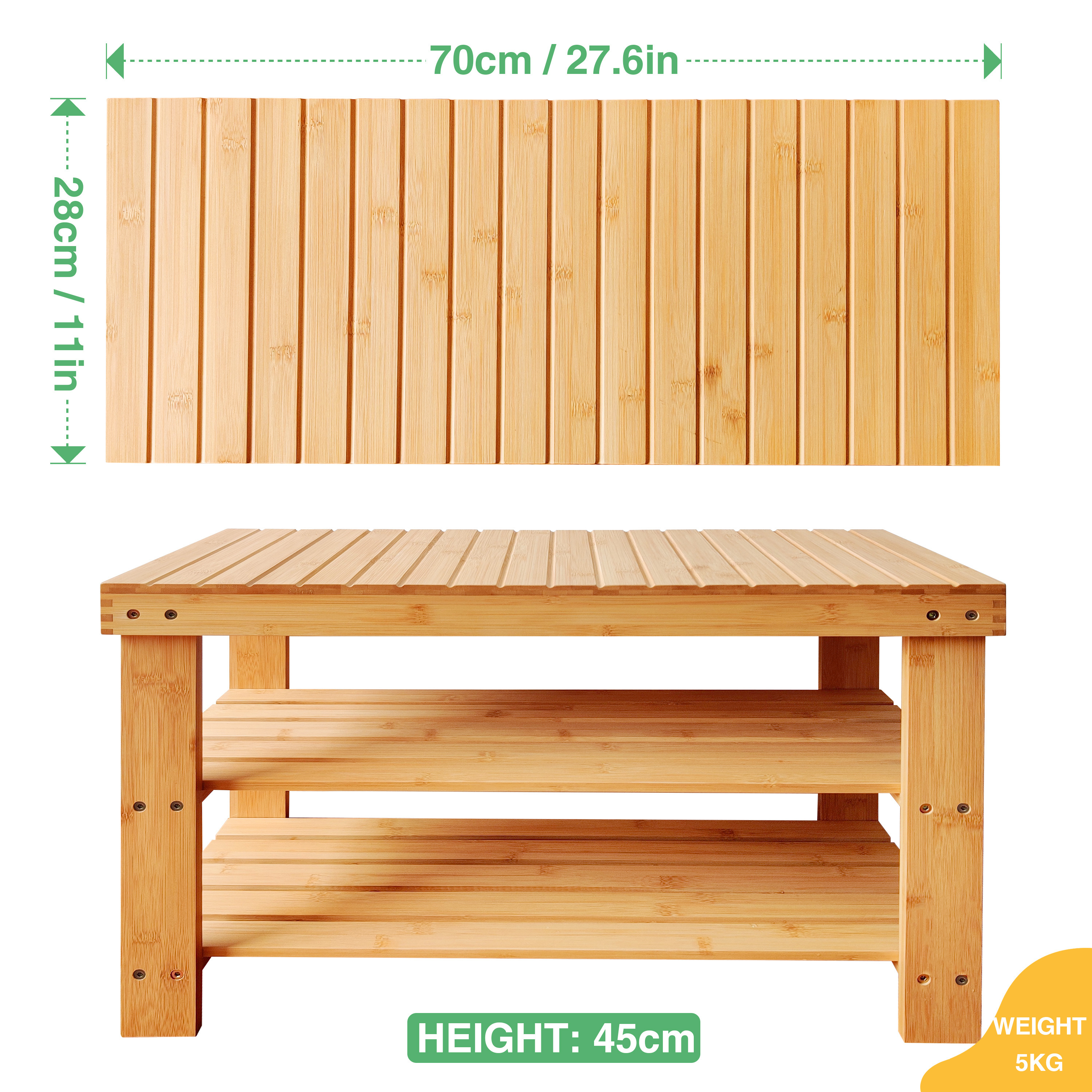 YCZM High Quality Eco-friendly Portable 3 Tier Natural Bamboo Shoe Rack