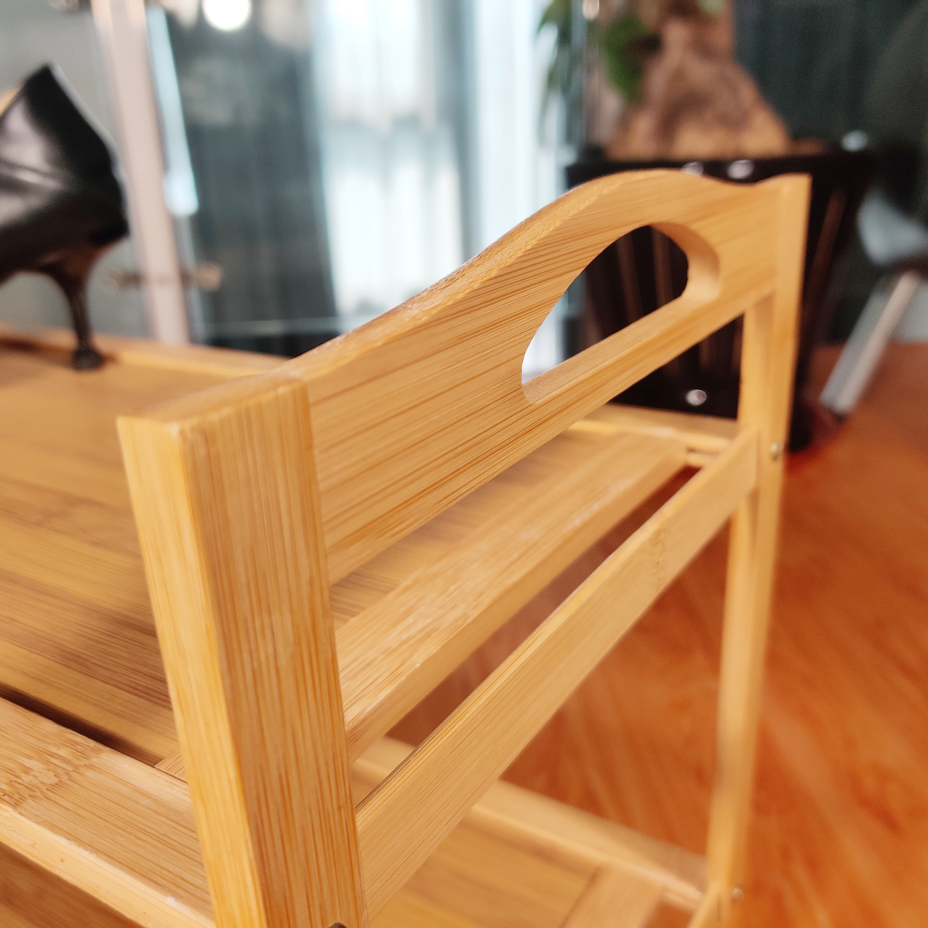 Natural and Eco-friendly Bamboo Wood Folding Luggage Rack with Shoe Shelf