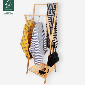 Wholesale Custom Clothes Hangers Hanging Stand Clothing Shelf Rack Bamboo Coat Rack Stand