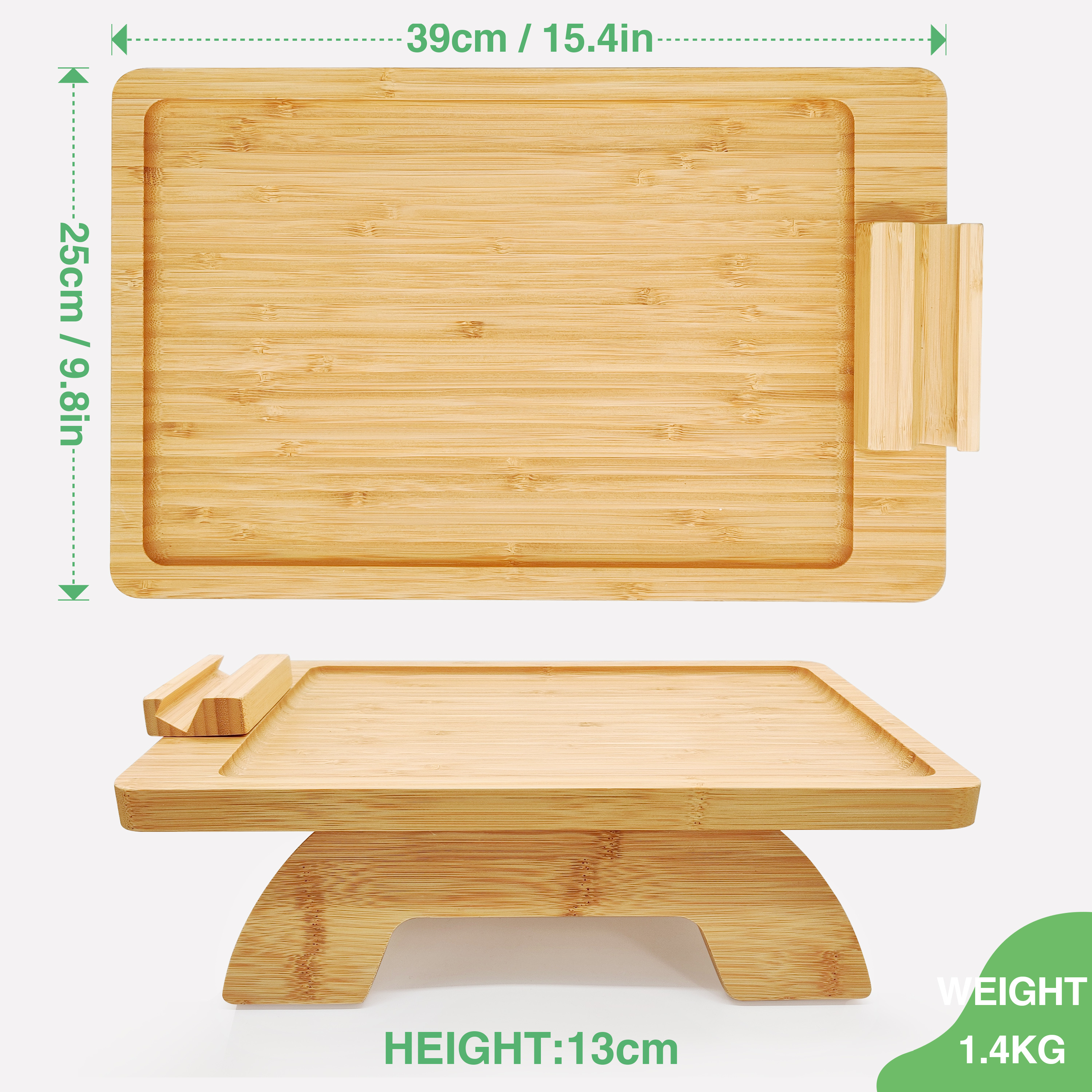 YCZM Wood Side Table Bamboo Sofa Tray Table Clip On Side Tables For Wide Arm Couch Tray With 360 Rotating Phone Holder