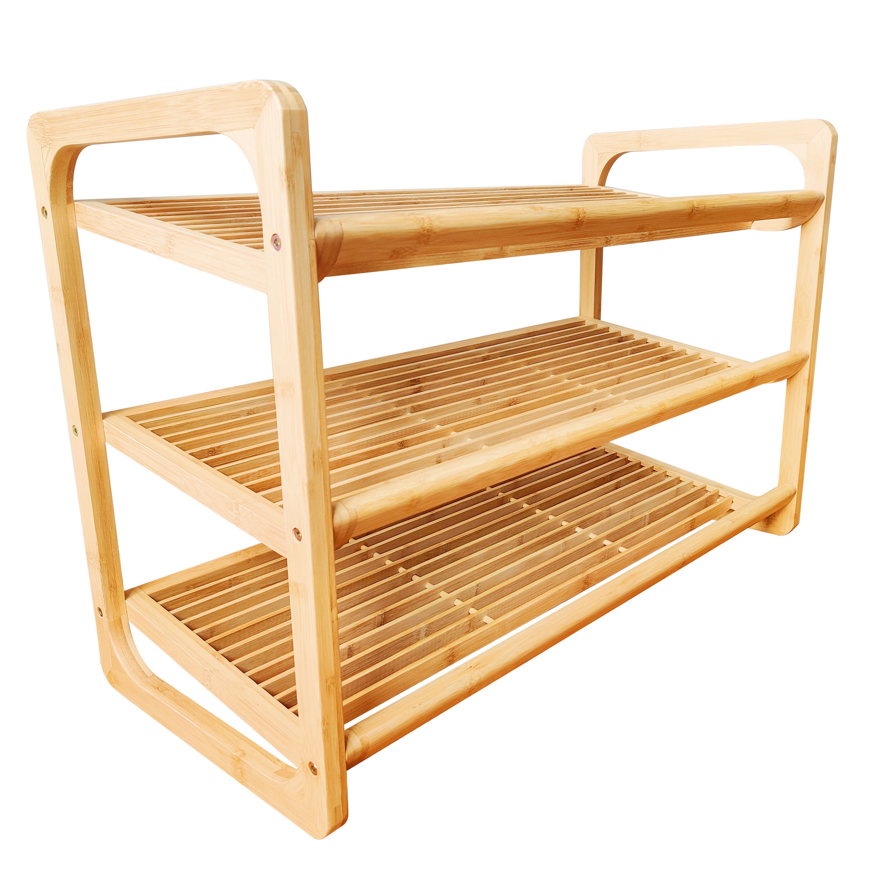 YCZM Hot Sale Living Room Furniture 3 Tier Handle Design Portable Bamboo Shoe Rack Bench