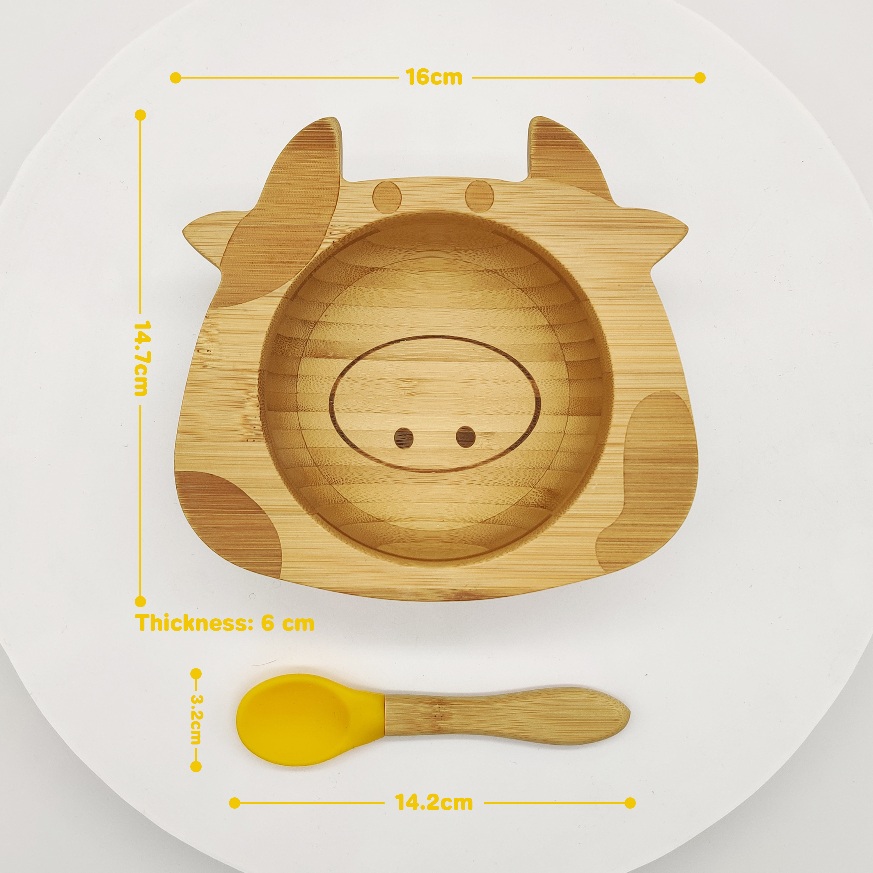 bamboo baby bowl cow shape feeding bowl with silicone suction plate   bamboo fiber bowl