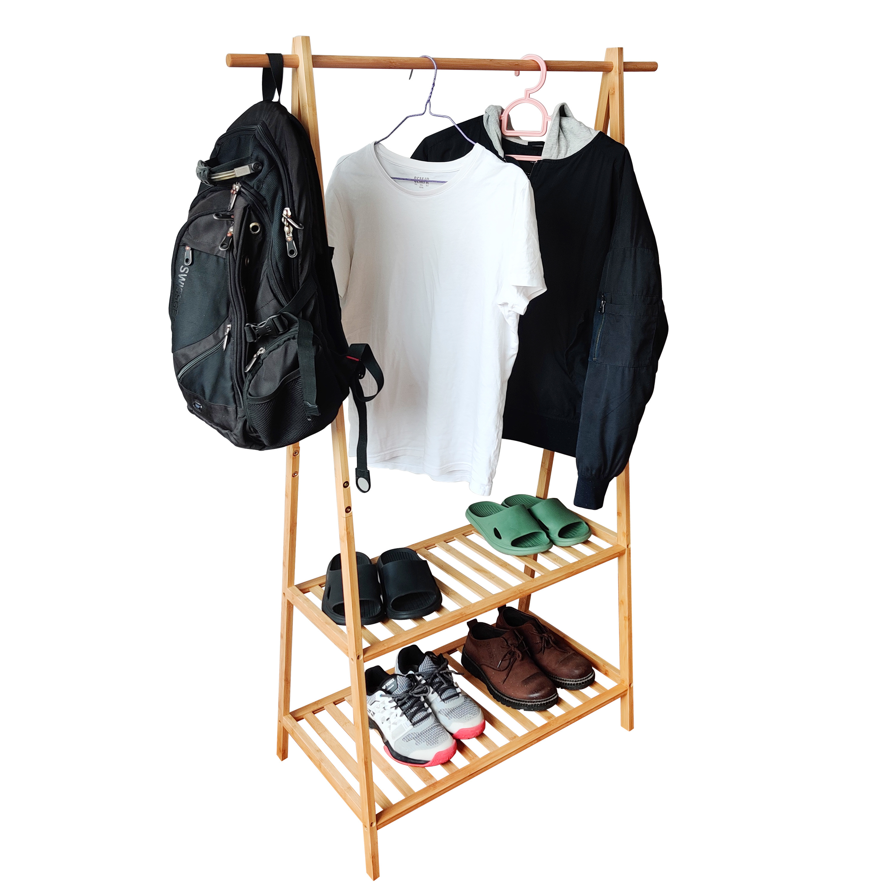 Wholesale coat clothes hanging rack stand bamboo entryway loft coat racks sale