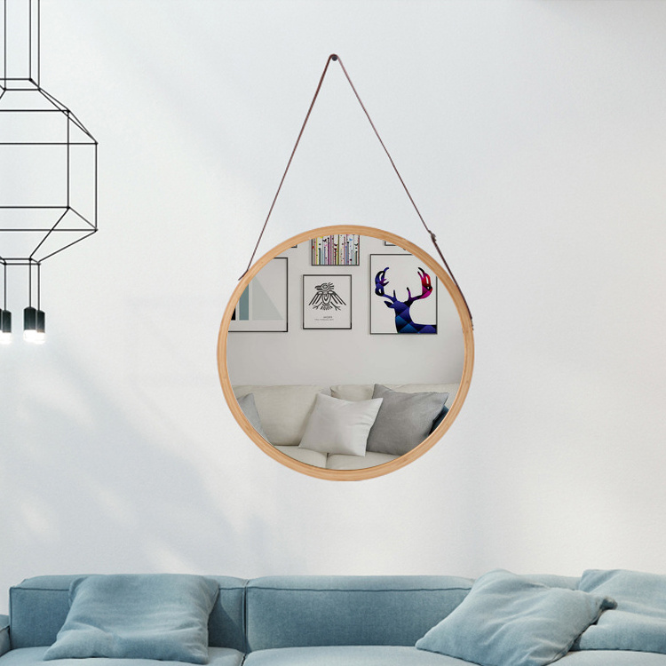 YCZM Hot selling Nordic style Bathroom Bamboo frame Mirror hanging round wall mirror in bathroom home decor