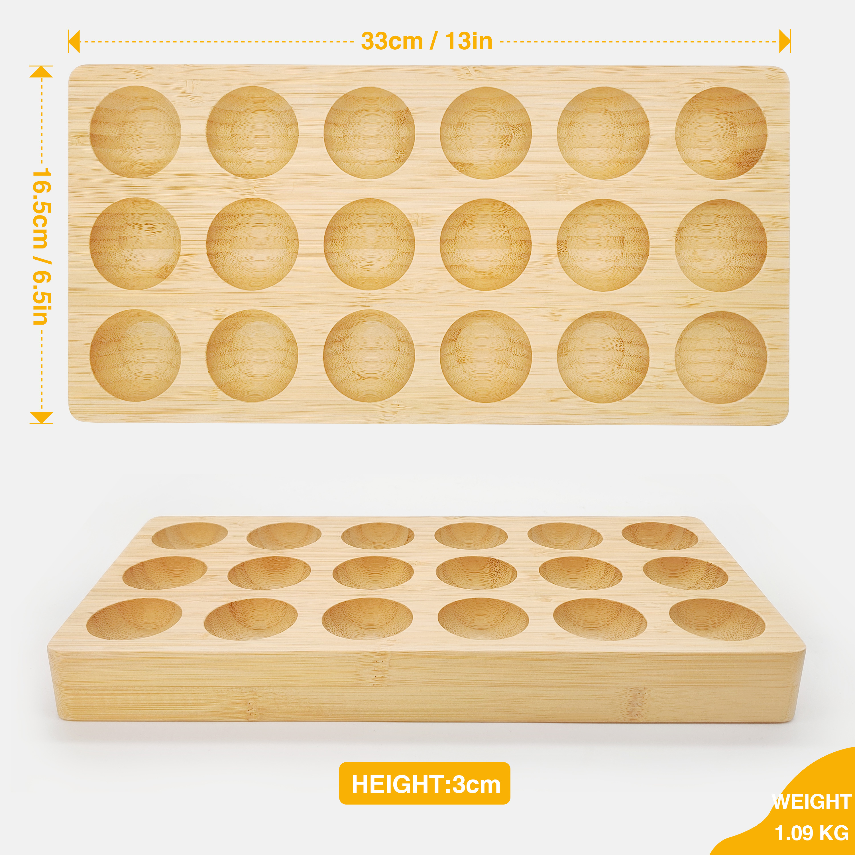 YCZM Wooden Egg Holder for Refrigerator Premium Rubberwood/Acacia Wood 18 Holes Countertop Egg Tray for Eggs Storage