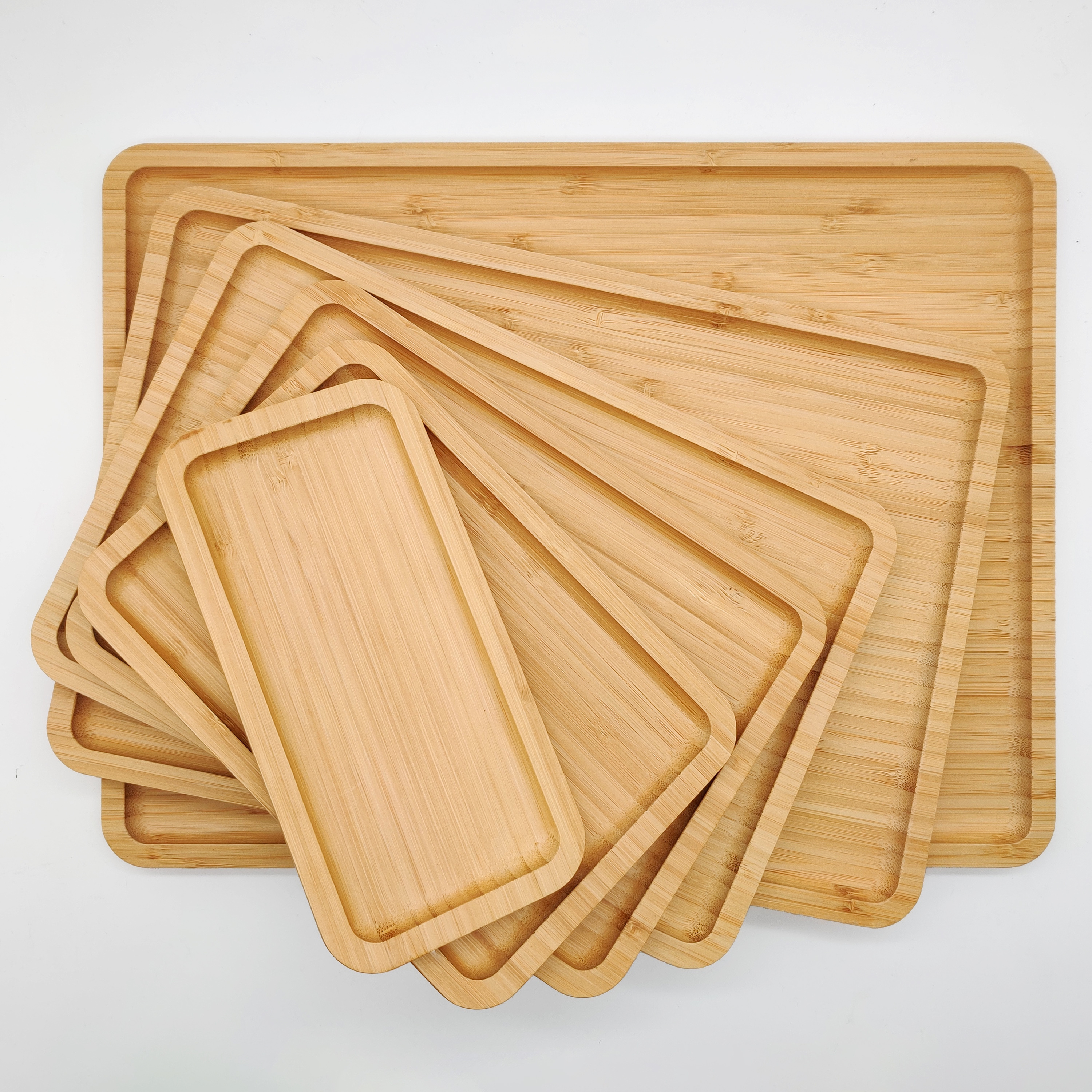 6pcs Natural  Bamboo Wooden Tray Platters Cheese Plate Dish Set For Serving