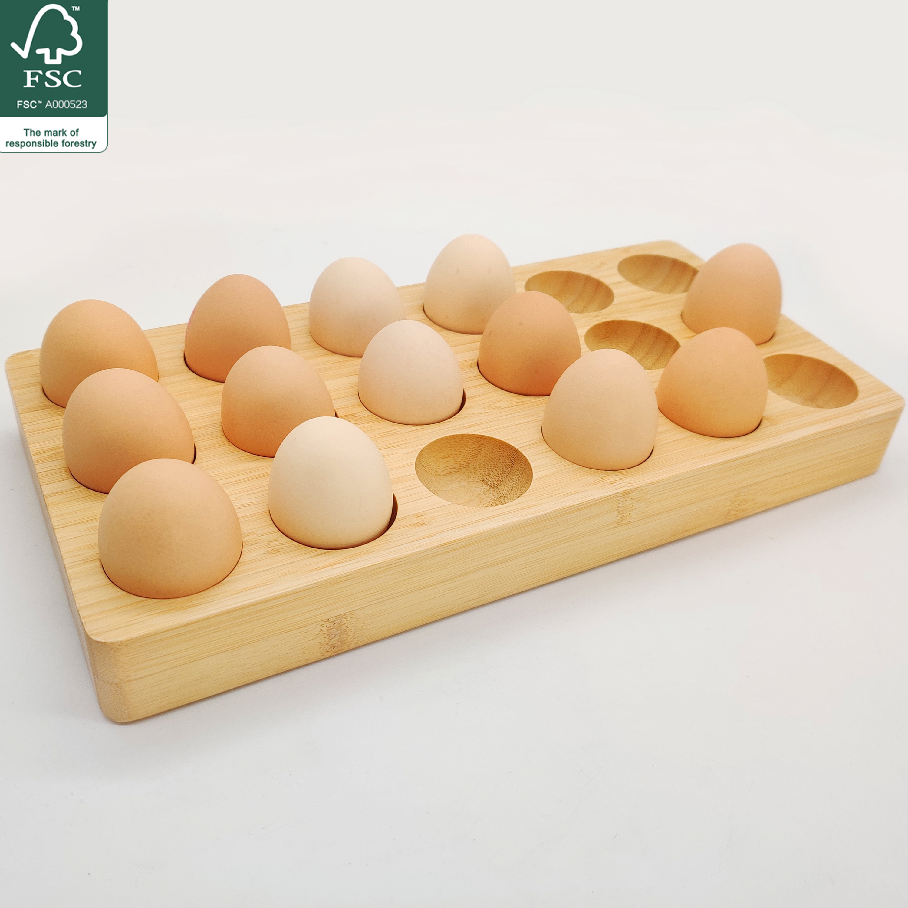 YCZM Wooden Egg Holder for Refrigerator Premium Rubberwood/Acacia Wood 18 Holes Countertop Egg Tray for Eggs Storage