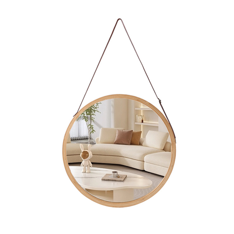 YCZM Hot selling Nordic style Bathroom Bamboo frame Mirror hanging round wall mirror in bathroom home decor