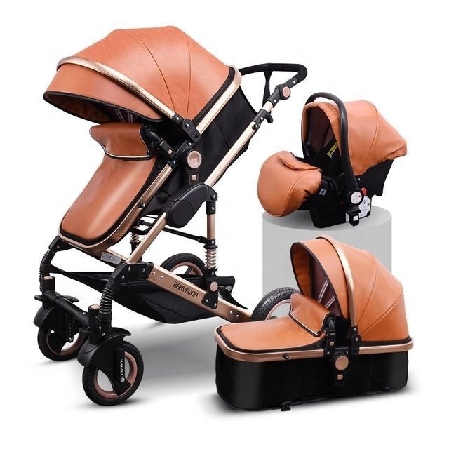 Travel system strollers  carriers luxury baby stroller 3 in 1 luxury baby pram Customized leather baby carriage