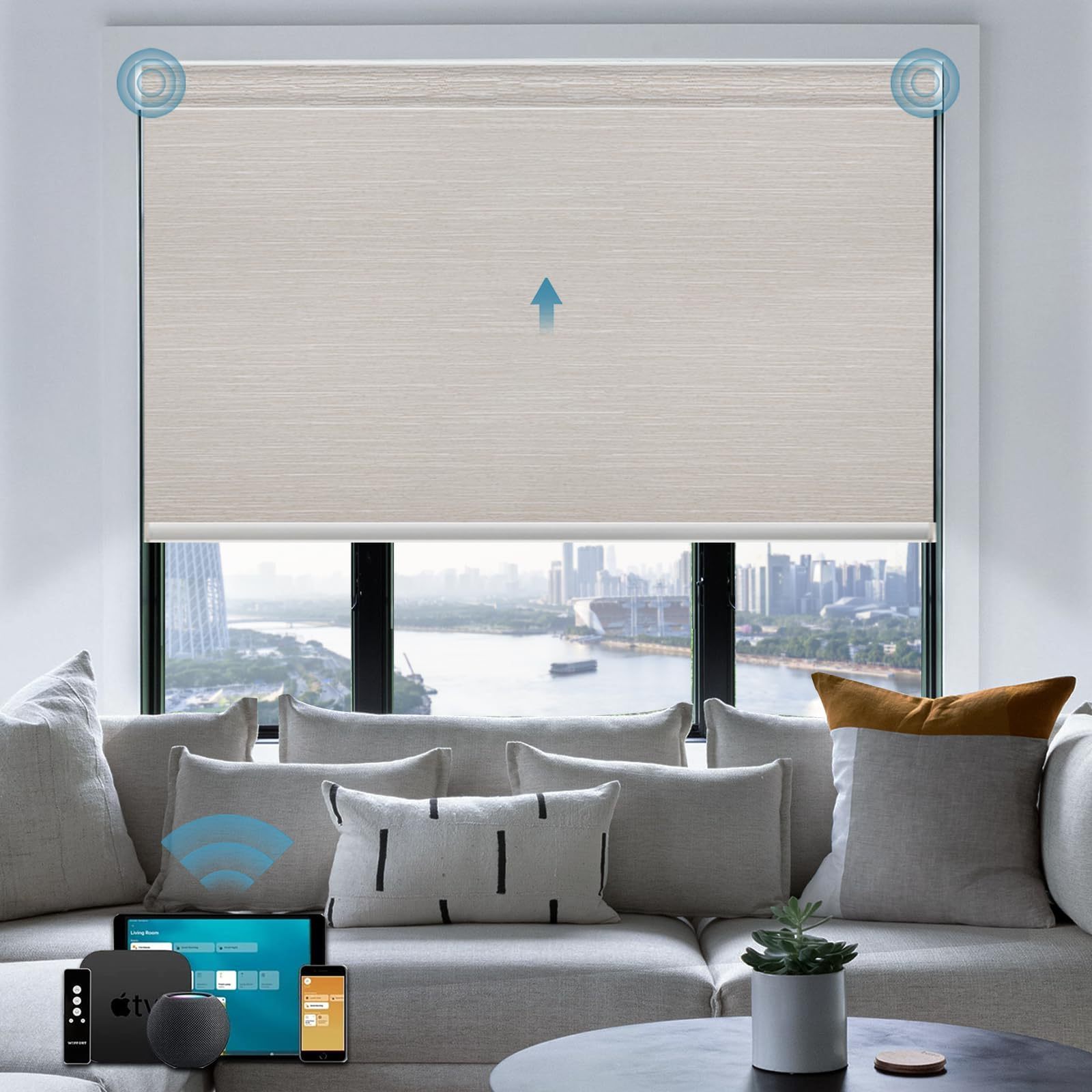 Guangzhou Manufactures Google home Alexa Wireless Motor Roller Blinds Accessories Blackout Light Through Roller Blind