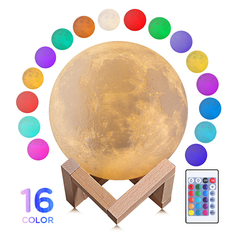 Customized Gift 16colors moon lamp with stand and wireless remote  Led Night Light with Stand for Baby Bedrooms