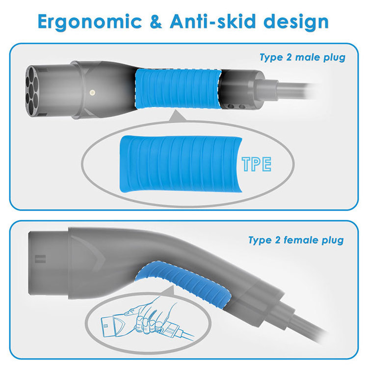 Type 2 To Type 2 EV Connector 32A Male Female Single Phase AC Electric Vehicle Extension Charging Type2 Type2 Car Charger Cable