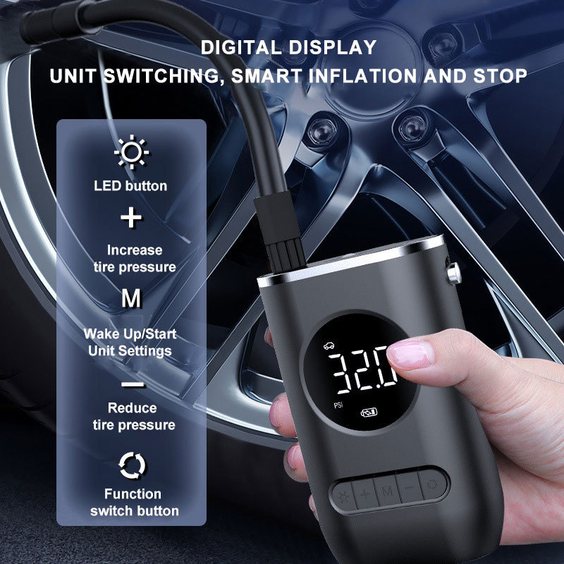 Mini Small Electric Tyre Inflator Handheld Air Pump Silent Digital Tire Inflator With Pressure Gauge For Car Tires Wireless Bike