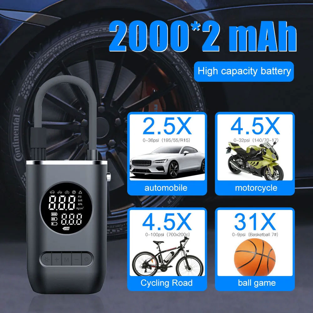 Mini Small Electric Tyre Inflator Handheld Air Pump Silent Digital Tire Inflator With Pressure Gauge For Car Tires Wireless Bike