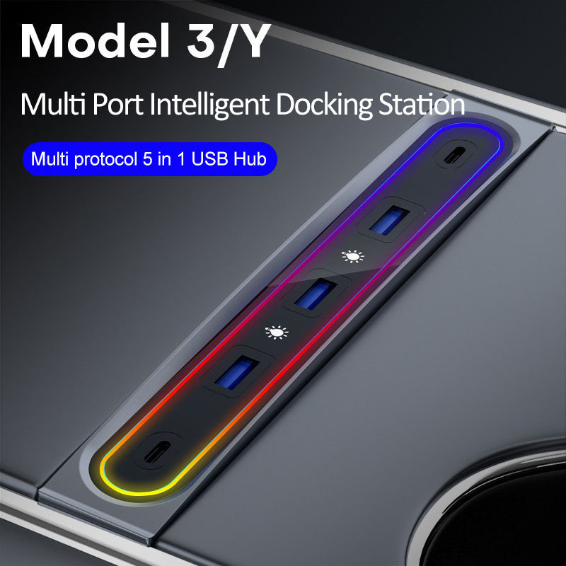 5 In 1 High Speed Usb Por Data C Hub Model 3 Model Y Hun 2020 - 2023 Docking Station 27W pd Usb Type c Hub for Tesla