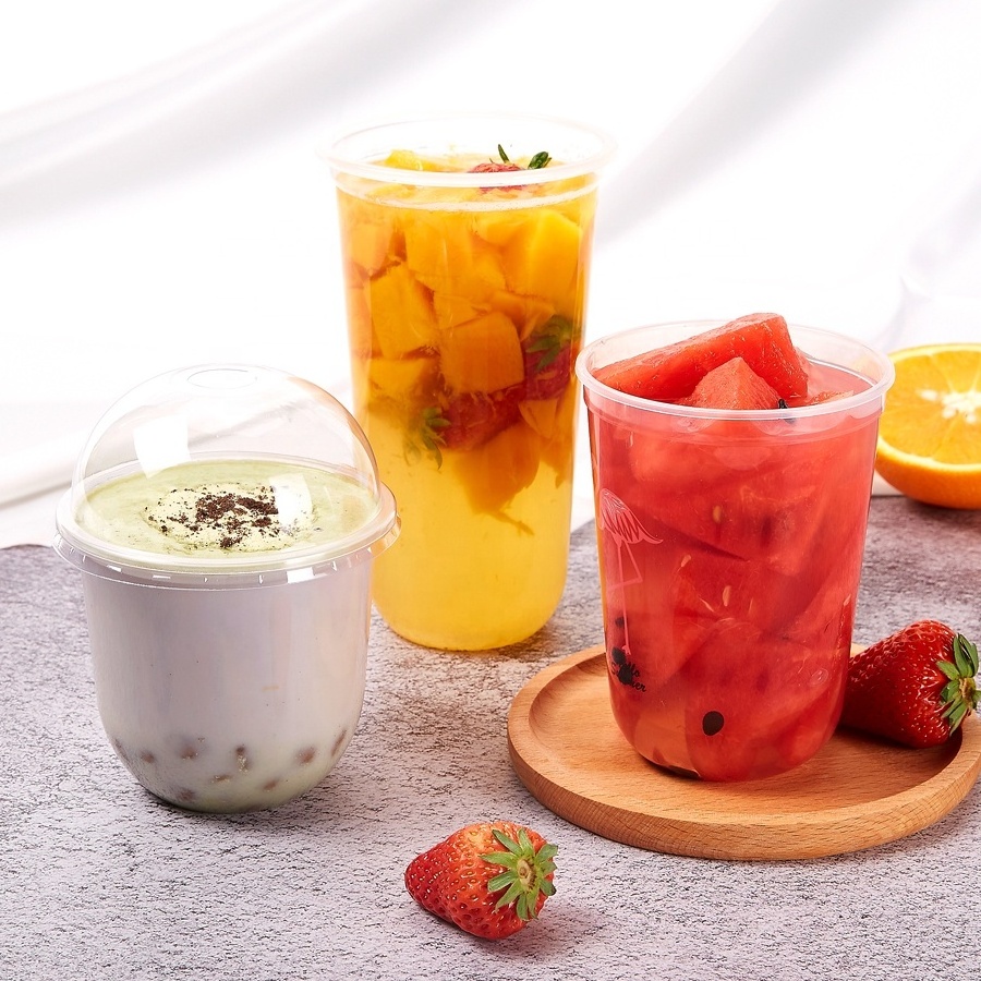 Cheap Wholesale YiCheng Boba Tea Shaker Cup 24oz Disposable Milk Tea Cup Plastic Juice Fruit Take Away Cup