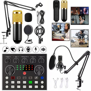 BM 800 Audio Live Stream Sound Card Recording Condenser Microphone Professional Interview Music Studio Equipment All Full Set