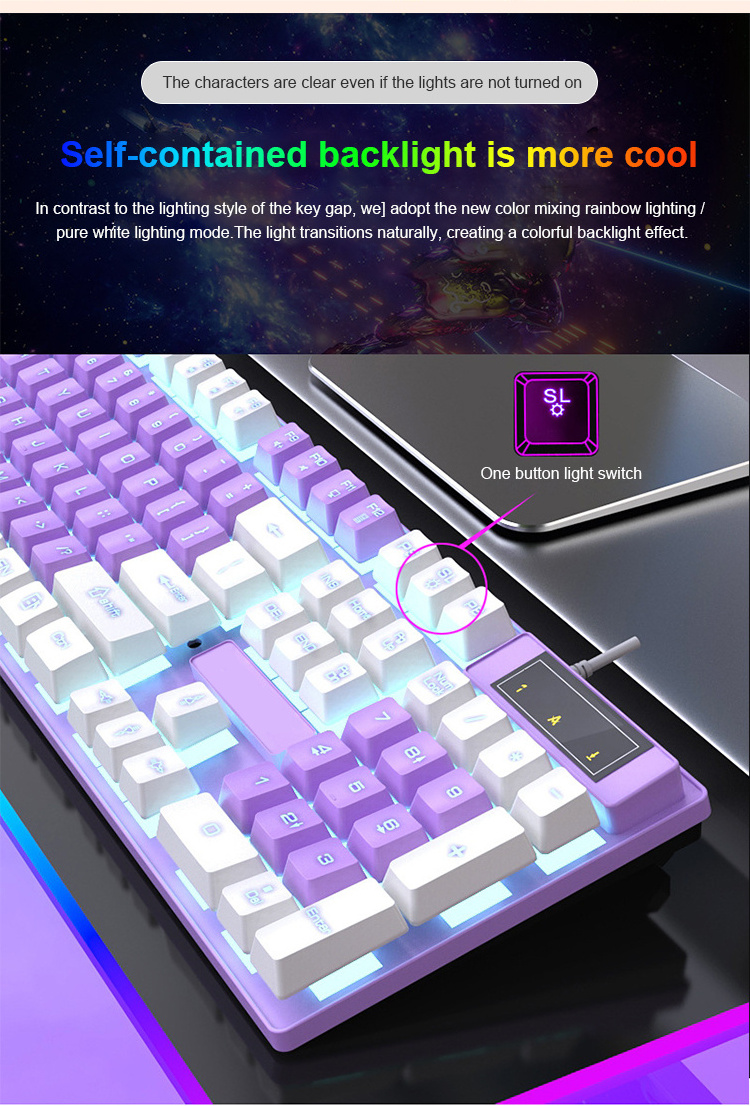 Custom Desktop Office Rgb Backlit Oyun Pink Purple Key Board Gamer Klavye Usb Wired PC Ergonomic Computer Gaming Keyboards