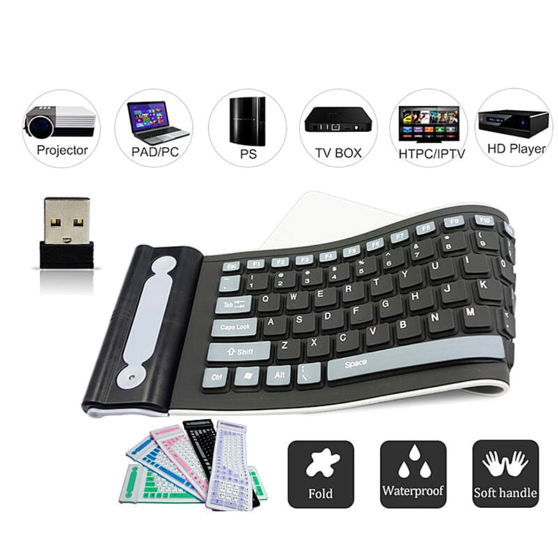 Work Style 2.4G Teclado Silicona Flexible Portable Foldable Office PC Waterproof Silicone Computer Folding Wireless Keyboard