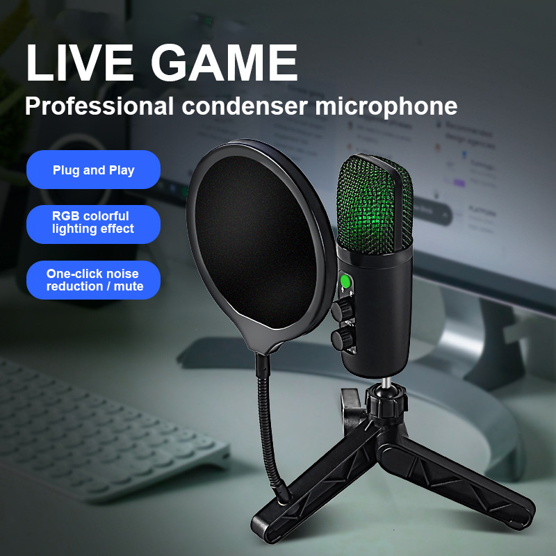 Noise Reduction Stream Live Streaming Table Stand Set Universal PC Podcast Mic Gaming Studio Recording Condeser Microphone