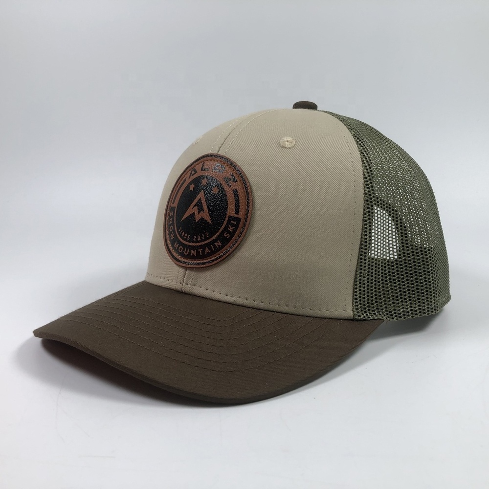 OEM new arrival leather rubber patch cotton twill golf 6 panel embroidery your own logo trucker cap custom richardson hat 112