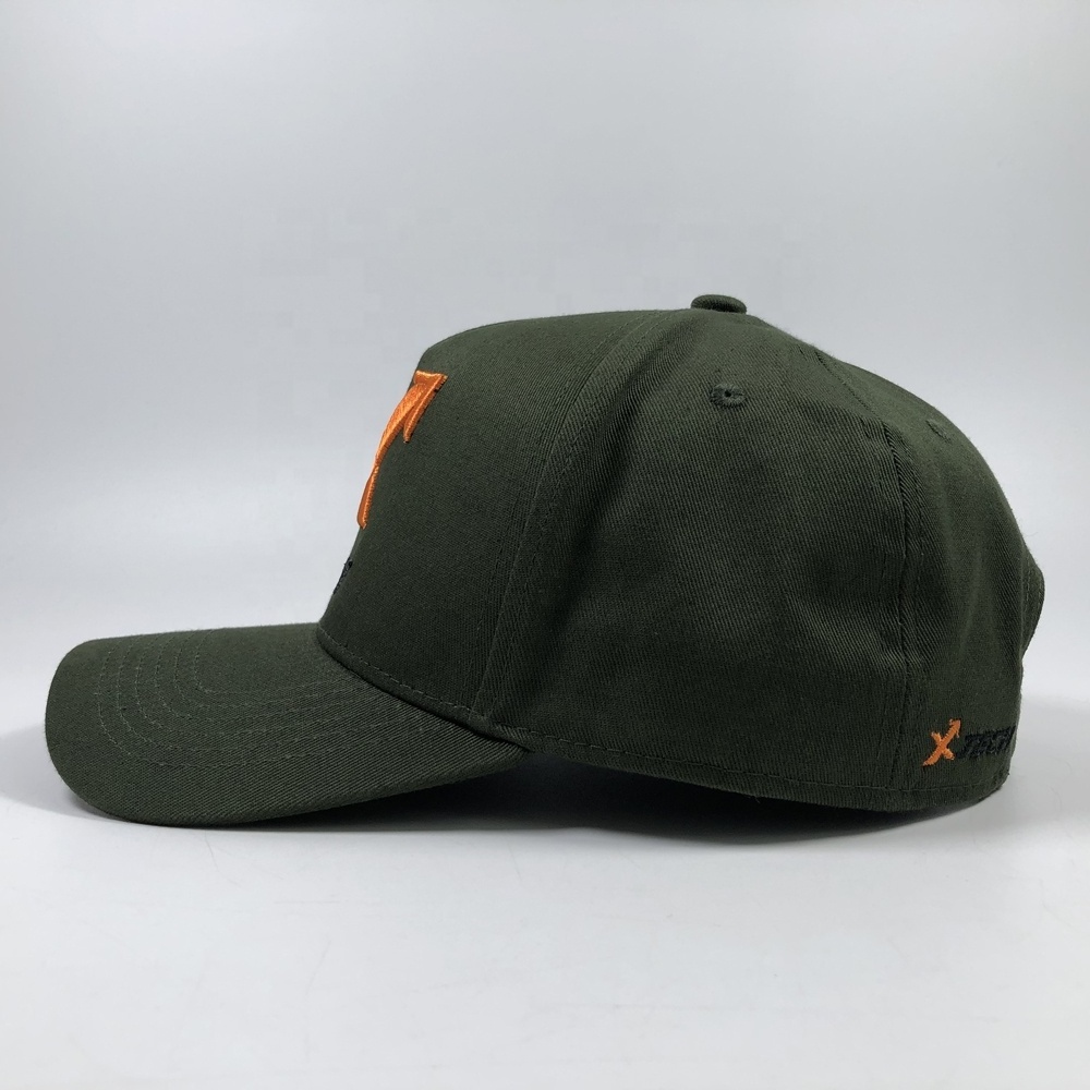 OEM premium popular unisex structured army green a frame snapback hat twill cotton custom 3D embroidery logo 2 tone 5 panel caps