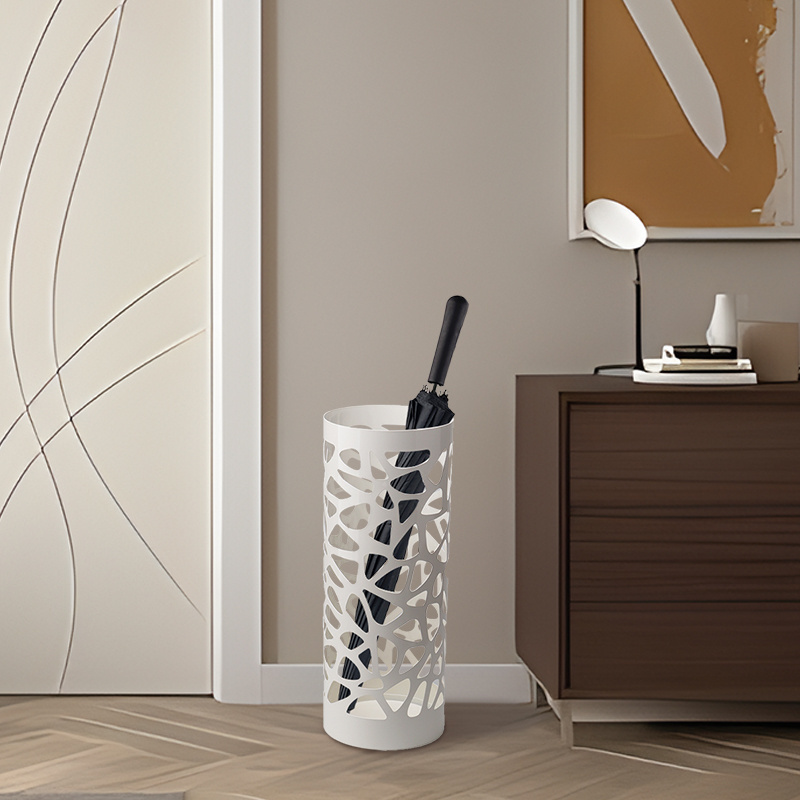 Customize White Umbrella Holder Metal Home Office Umbrella Stand With Removable Water Tray