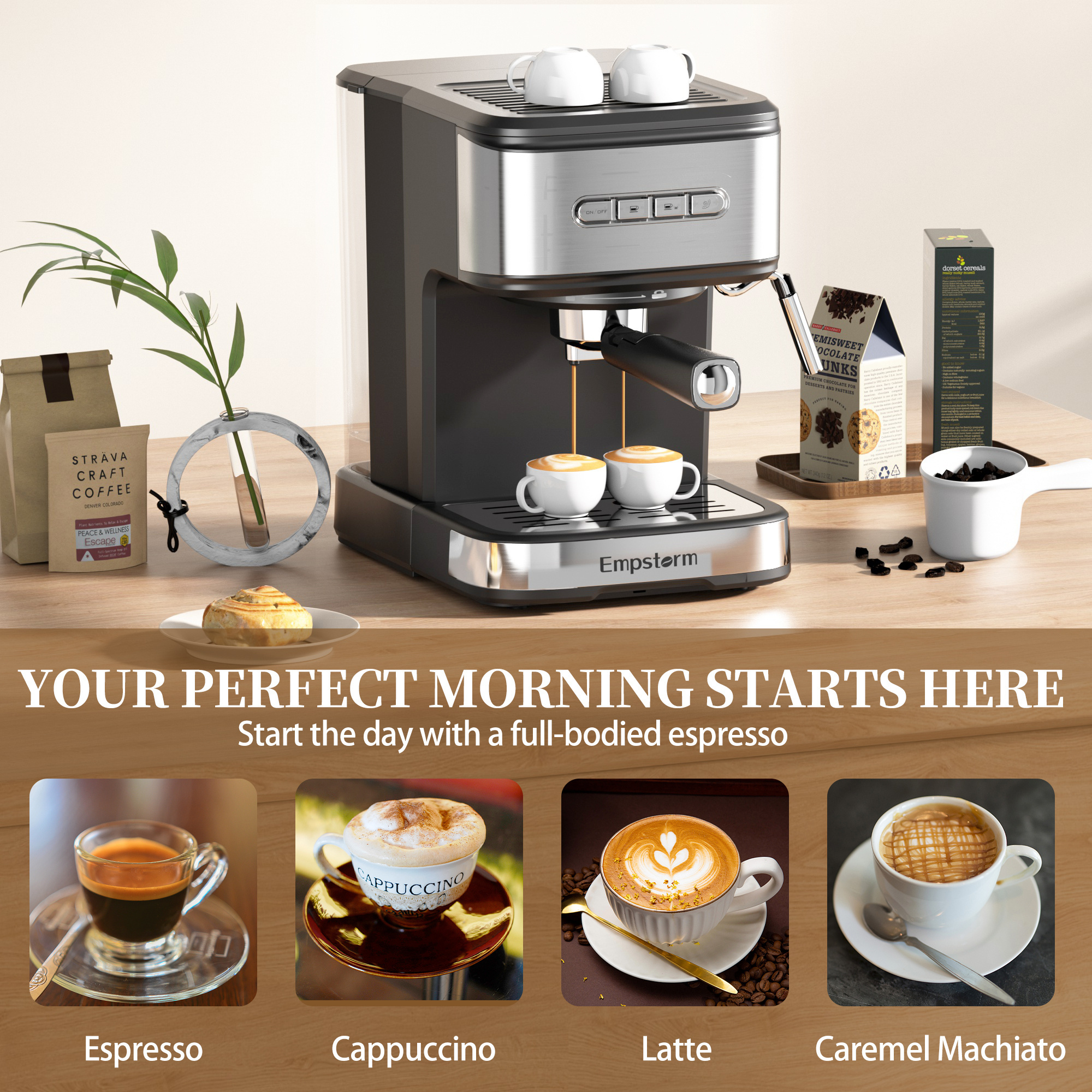 Empstorm  Automatic Express Espresso Coffee Machine Maker Profesional Cappuccino Expresso Machine Coffee Maker With Grinder