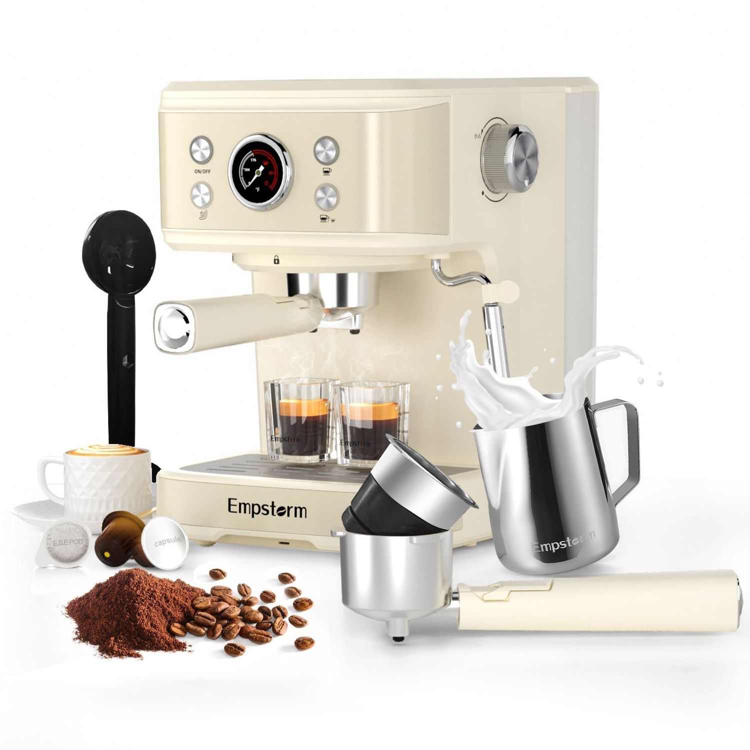 Empstorm doorstep delivery hotel room electric white Cappuccino maker 2in1 multifunctional coffee machine with milk frother