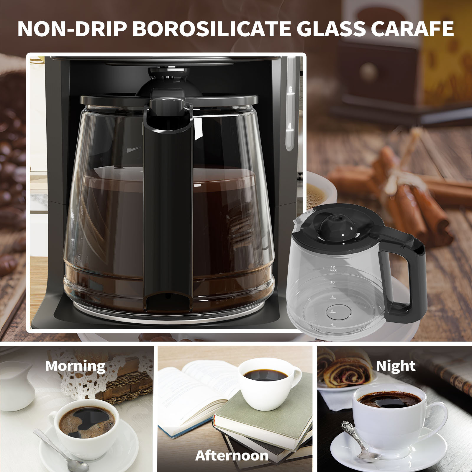 Drip Coffee Maker Glass Jar Drip Coffee Maker American 4-12 Cups Coffee Maker With High Borosilicate Glass Pot