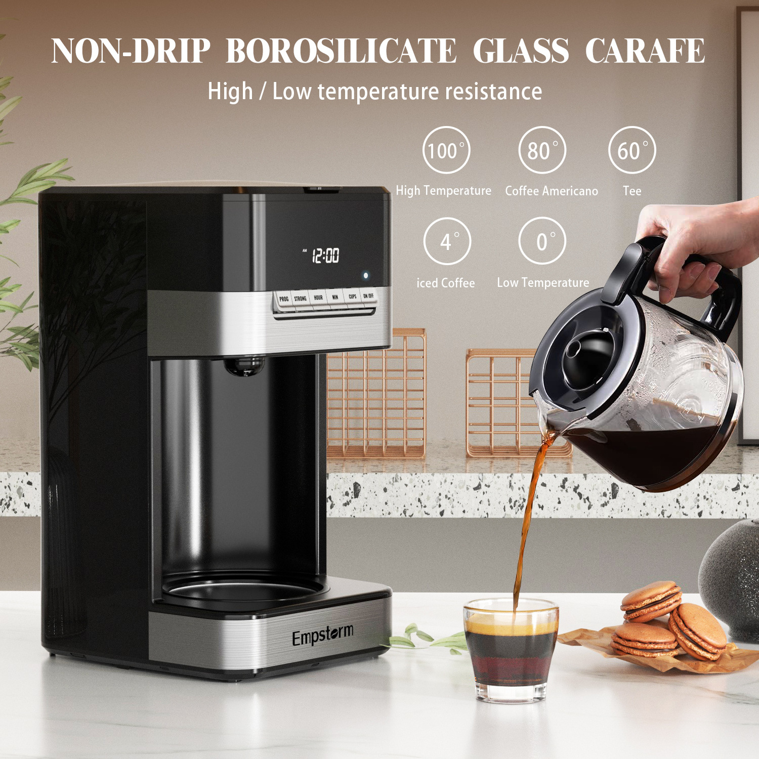 Empstorm best supplier commercial prices glass pot electric 120v drip coffee machine Americano 12 cups coffee maker in stock