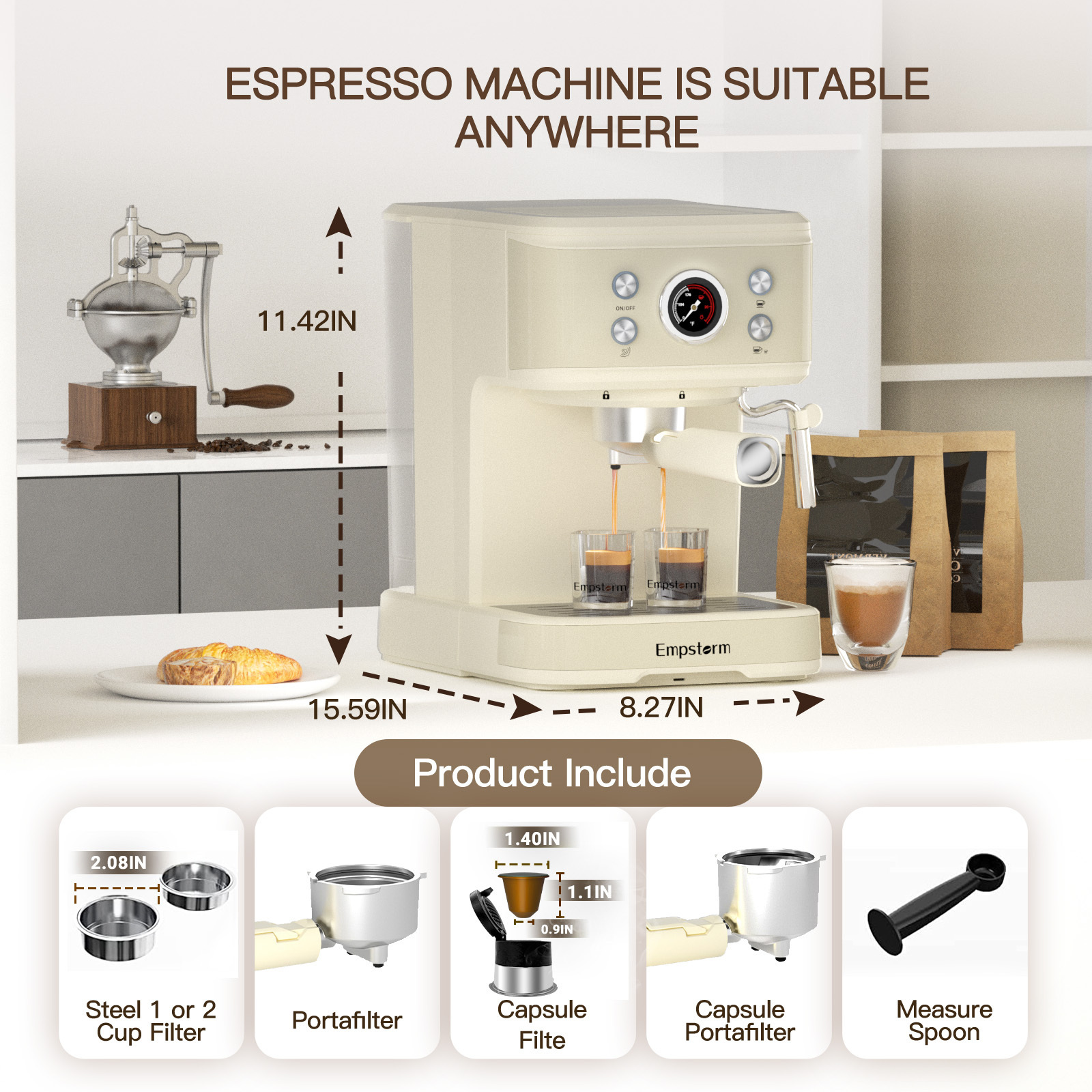 Empstorm 2024 Italian coffee maker electric semi-auto brewing cappuccino function espresso coffee machine with milk frother