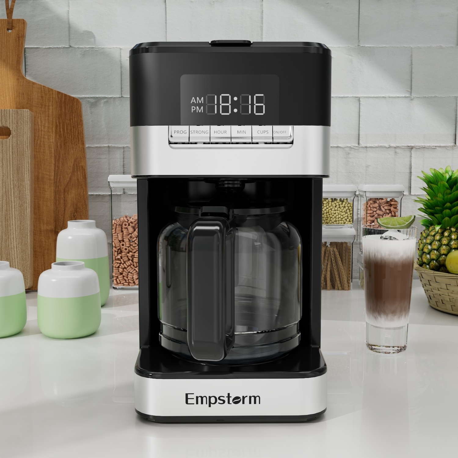 Empstorm 2024 best supplier 12cups glass pot programmable electric drip regular coffee server makers machines for commercial use