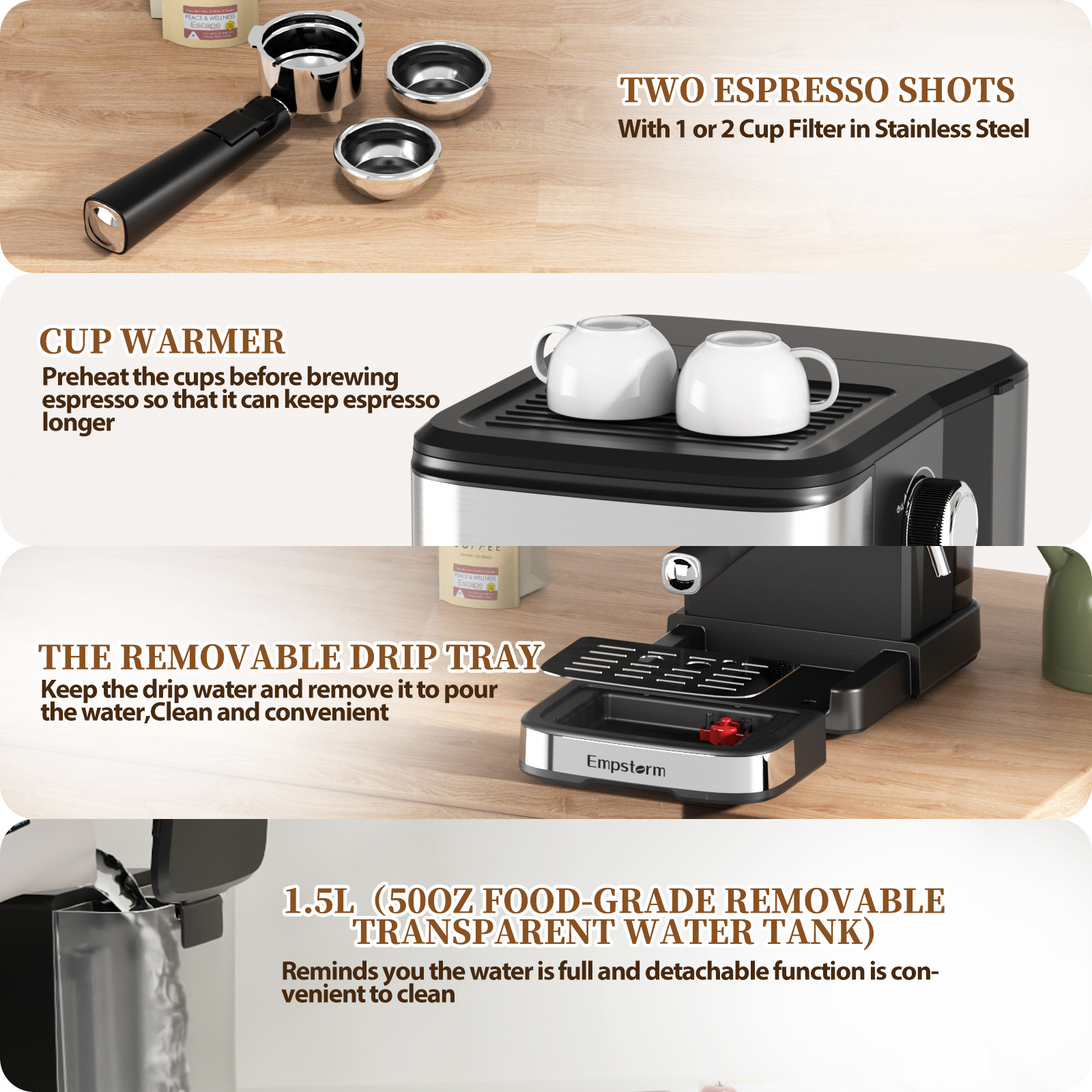 Empstorm  Automatic Express Espresso Coffee Machine Maker Profesional Cappuccino Expresso Machine Coffee Maker With Grinder