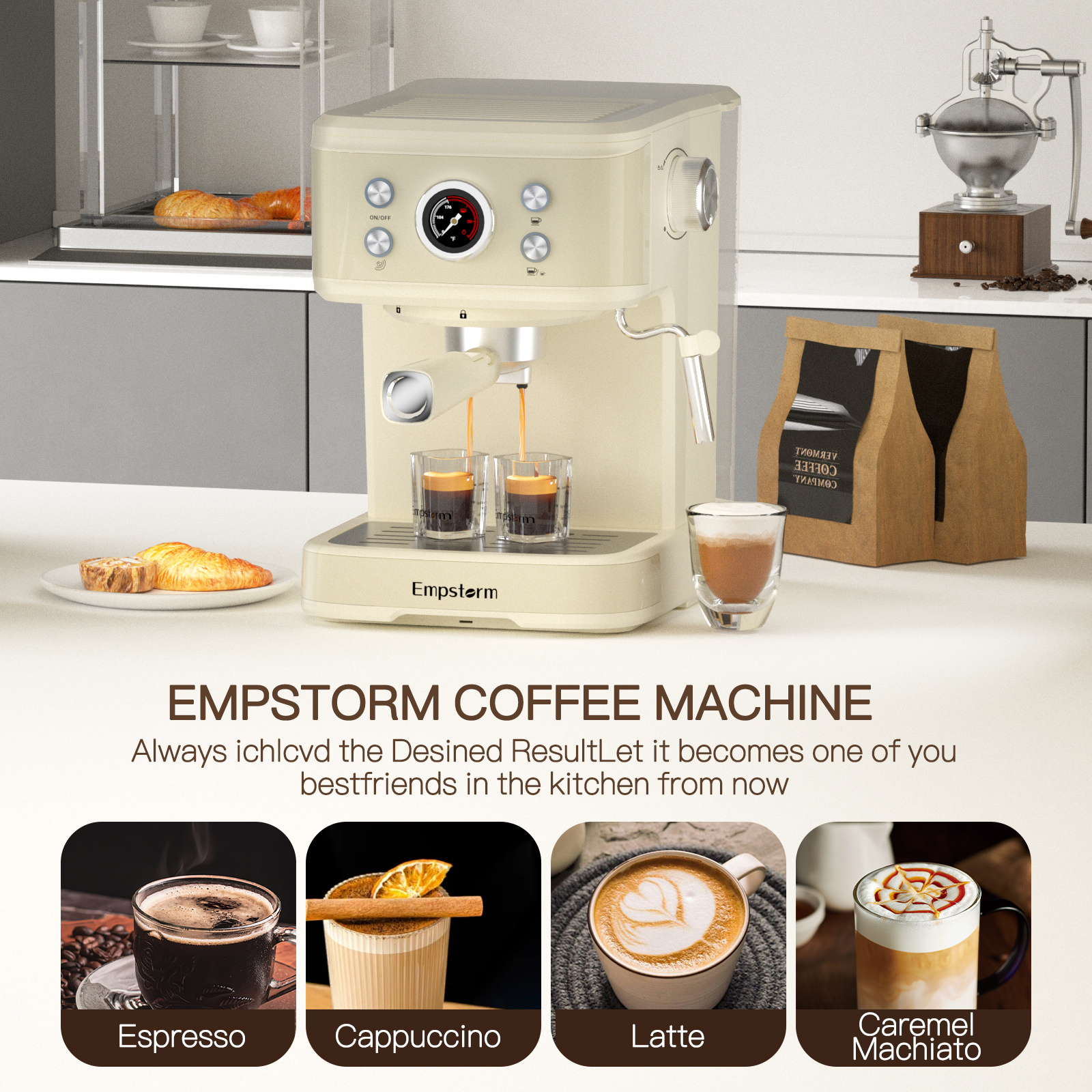 Empstorm 2024 Italian coffee maker electric semi-auto brewing cappuccino function espresso coffee machine with milk frother