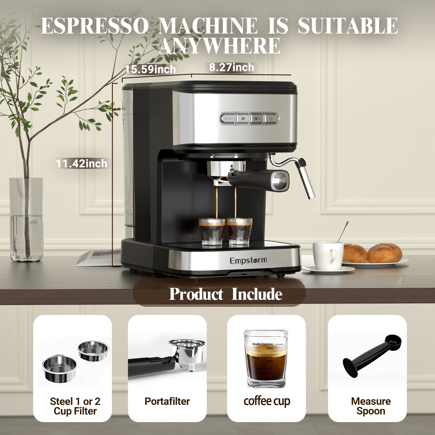 Empstorm   Professional Office Home 15bar Semi-Automatic Coffee Maker Manual Espresso Machine