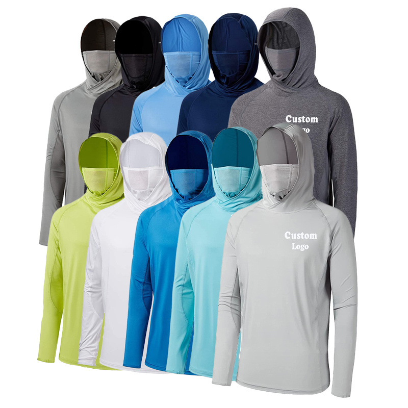 Factory Price Blank Polyester Upf 50 Facemask Plain Sun Protection T-shirt Fishing Hoodies Printing Fishing Shirts With Hood