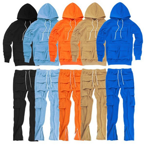 Sportswear Two Piece Set Multi Pockets Men's Hooded Sweatshirt Cargo Pants Jogging Suit Stacked Sweatsuits Tracksuits For Men