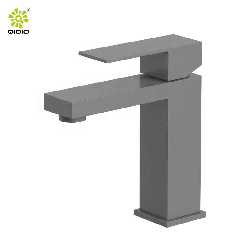 square 304 stainless steel Modern black hot and cold mixer single handle bathroom wash basin faucet