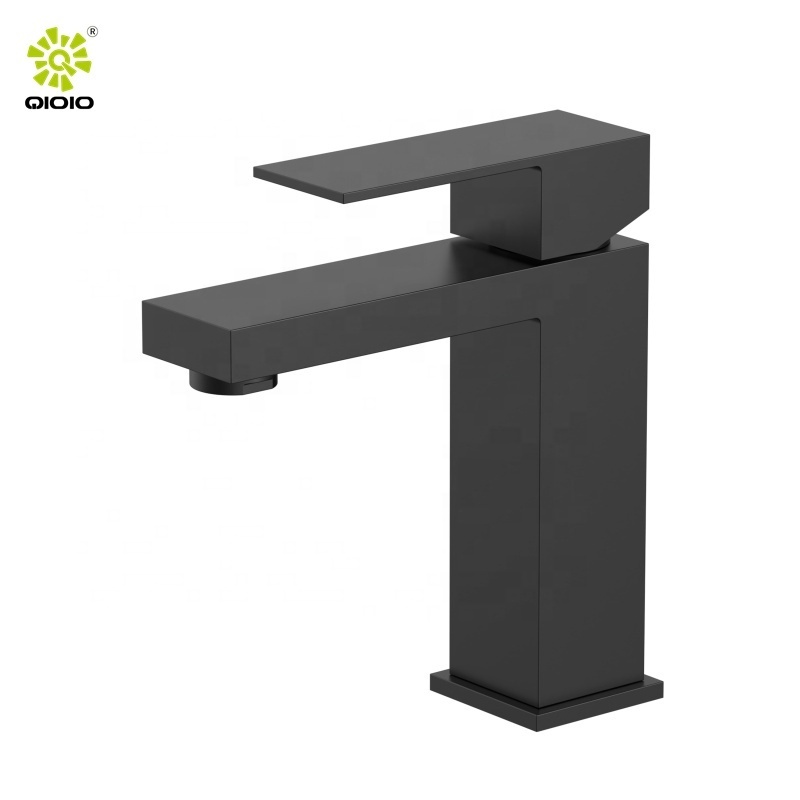 square 304 stainless steel Modern black hot and cold mixer single handle bathroom wash basin faucet