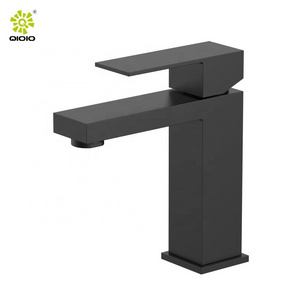 square 304 stainless steel Modern black hot and cold mixer single handle bathroom wash basin faucet