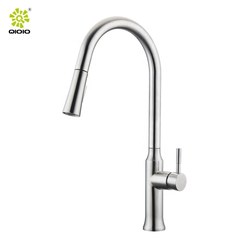 304 stainless steel single lever handle automatic kitchen mixers stainless steel kitchen faucet  with pull out down