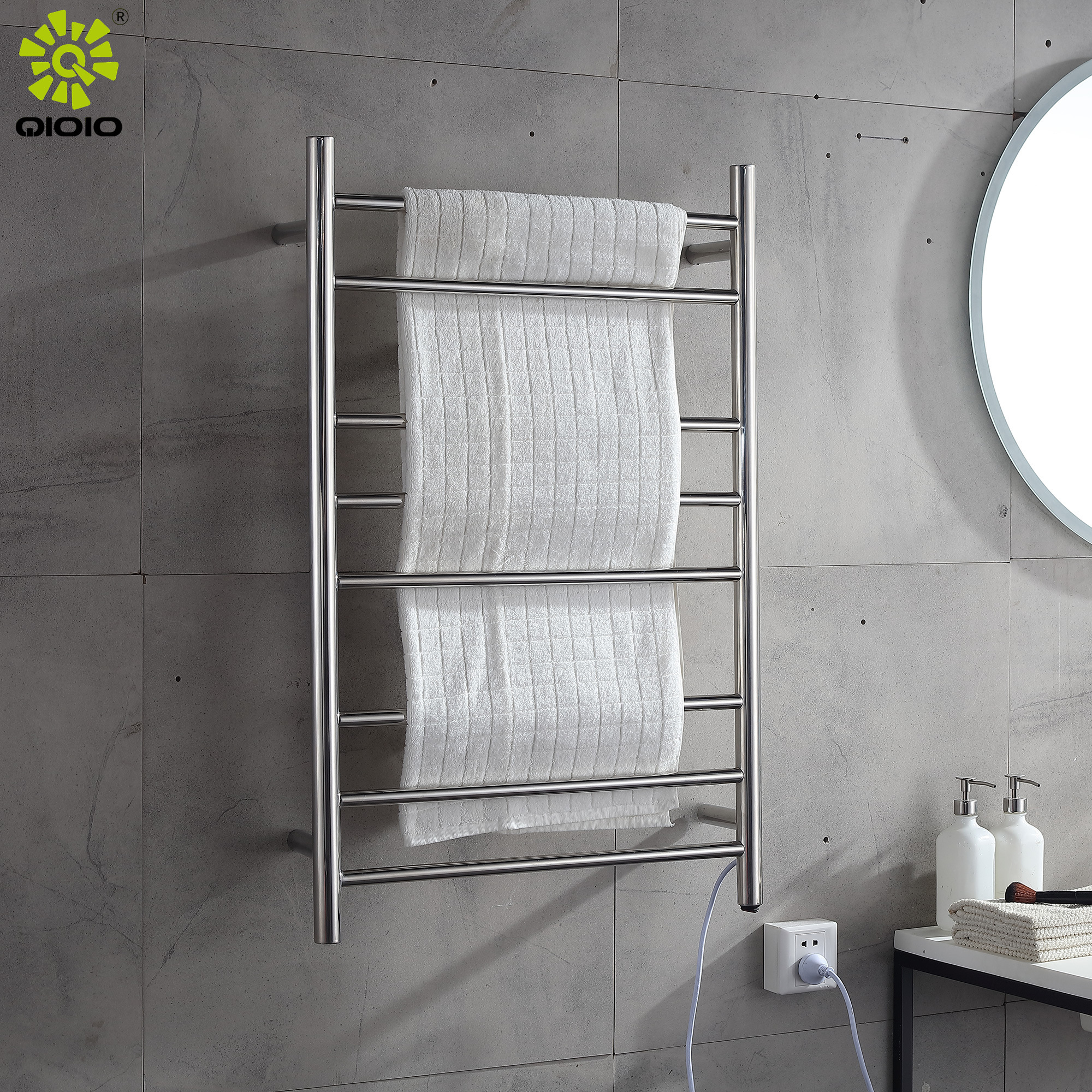 yingchuan 304 stainless steel electric drying towel ladder thermostatic heater towel bars round bathroom 8 poles towel rail