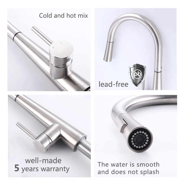 304 stainless steel brushed hot and cold mixed professional manufacturer Sensor Touch Faucet Pull out kitchen faucet