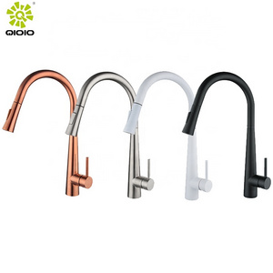 white brushed black gold 304 stainless steel single handle mixer water Two modes spray head  kitchen sink pull out faucet