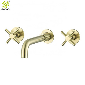 Two handle Gold black 304 stainless steel brushed water tap hidden wall mounted concealed basin bathroom faucet